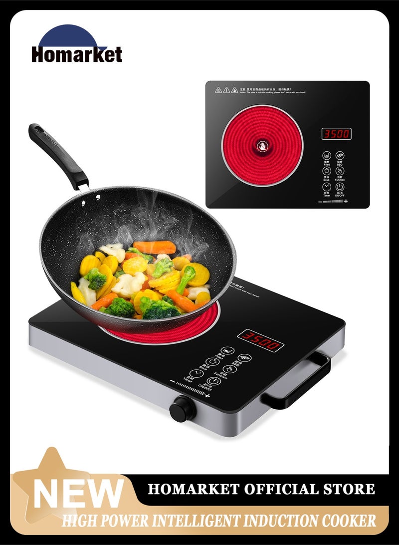 هومار كيت طباخ كهربائي، طباخ رقمي بالأشعة تحت الحمراء بشاشة LED، موقد كهربائي بقوة 3500 واط، موقد حثي، إعدادات درجة الحرارة، مؤقت قابل للبرمجة لمدة 3 ساعات مع مقبض (لوح واحد) - Image 1