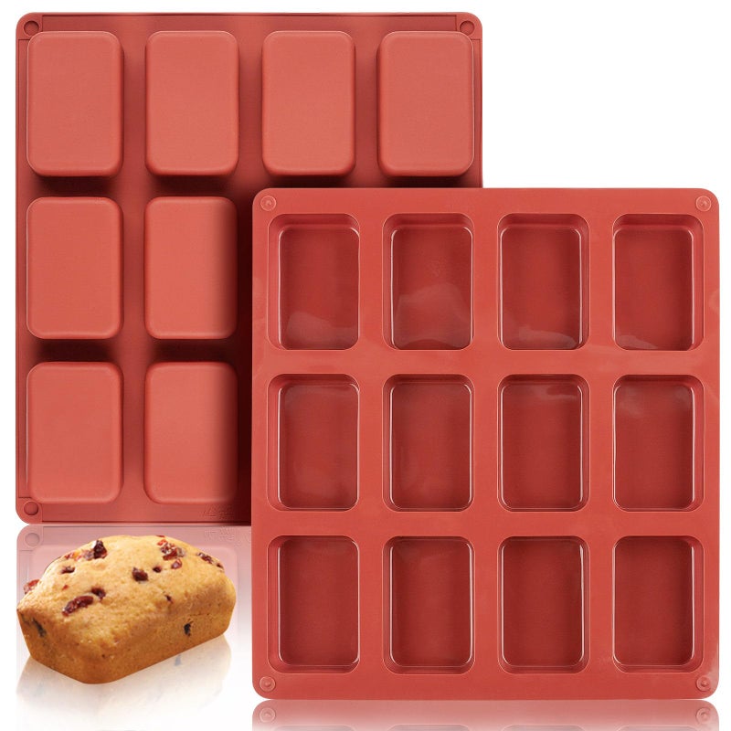 JOERSH 2 Pack Silicone Mini Loaf Pan, 12 Cavity Mini Bread Pan Nonstick Silicone Baking Molds for Brownie, Cornbread, Cheesecake & Cupcake - Image 1