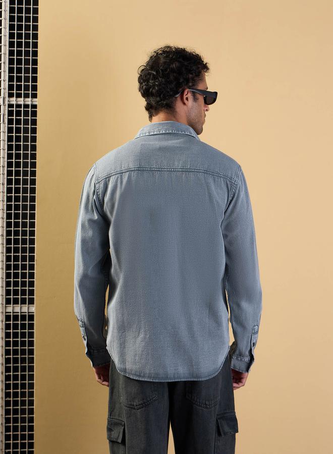Mascln Sassafras Buttoned Relaxed Fit Denim Shirt - Image 5