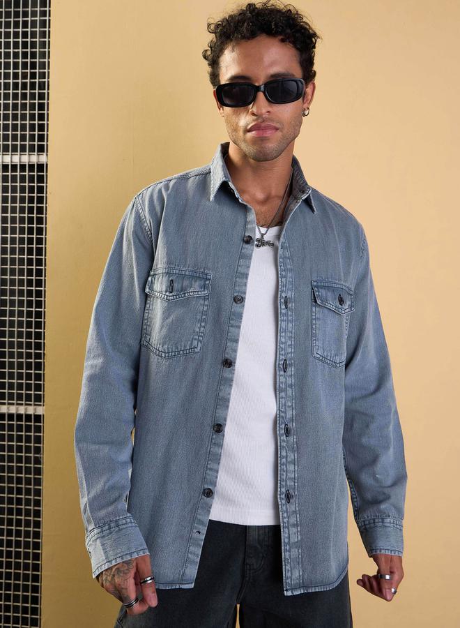 Mascln Sassafras Buttoned Relaxed Fit Denim Shirt - Image 1