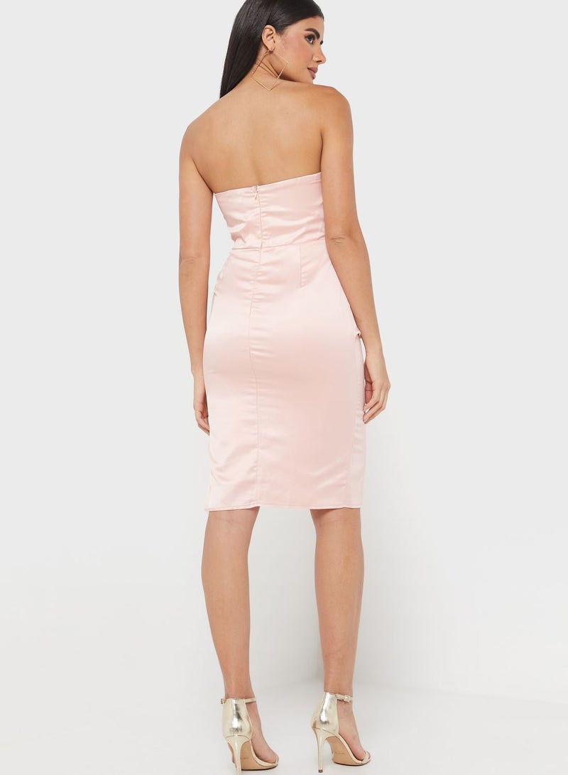 boohoo Satin Strapless Midi Dress - Image 2