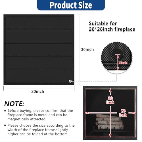 UQM Fireplace Cover Magnetic Fireplace Blocker Blanket Stops Heat Loss Indoor Fireplace Draft Stopper Save Energy Magnetic Fireplace Draft Cover for Iron Fireplace Frame 30x30 - Image 3