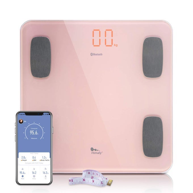 BODY FAT SCALE SMART BMI SCALE DIGITAL BATHROOM WIRELESS WEIGHT SCALE BODY COMPOSITION ANALYZER WITH SMARTPHONE APP SYNC WITH BLUETOOTH 180KG400 LBSPINK