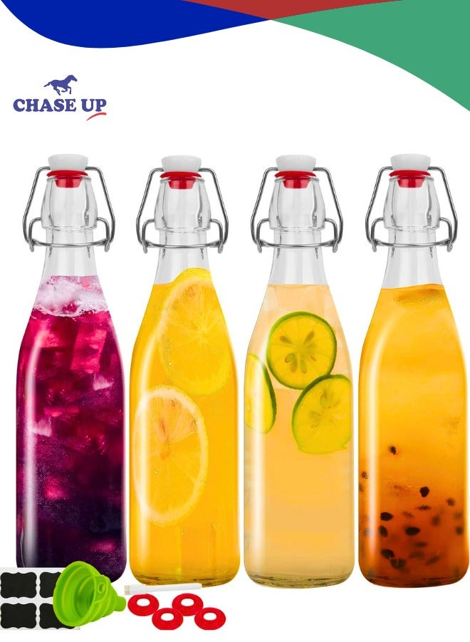 Chase Up 4 Pack Flip Top Glass Bottles with Airtight Stopper Lids 1 Liter/32oz – Clear Glass Brewing Bottle for Fermentation, Kombucha, Kefir,Oil, Water, Milk, Soda and Vinegar - Image 1