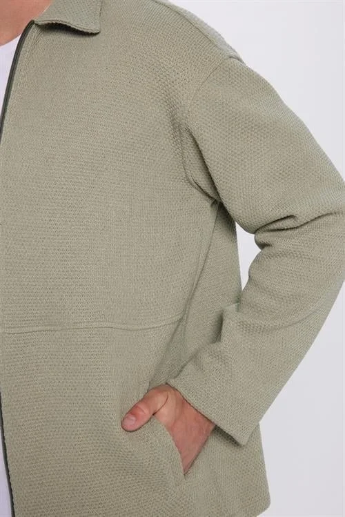 تودورس Relax Fit Comfortable Cut Knitted Zippered Double Pocket Water Green Winter Shirt