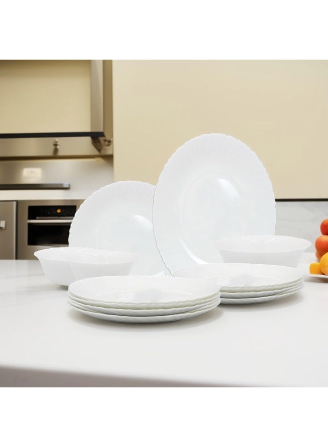 Melrich Melrich 10 Pcs Opalware Dinner Set 3 Dinner Plate, 3 Dessert Plate, 2 Bowl, 1 Serving Bowl, 1 Serving Plate Dishwasher Microwave Safe Heat Scratch Resistance (Full Waven) - Image 2