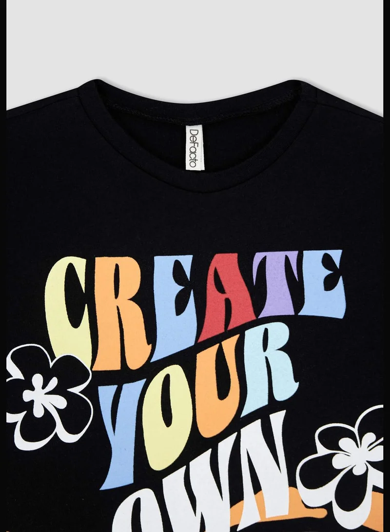 DeFacto Regular Fit Short Sleeve Slogan Print T-Shirt