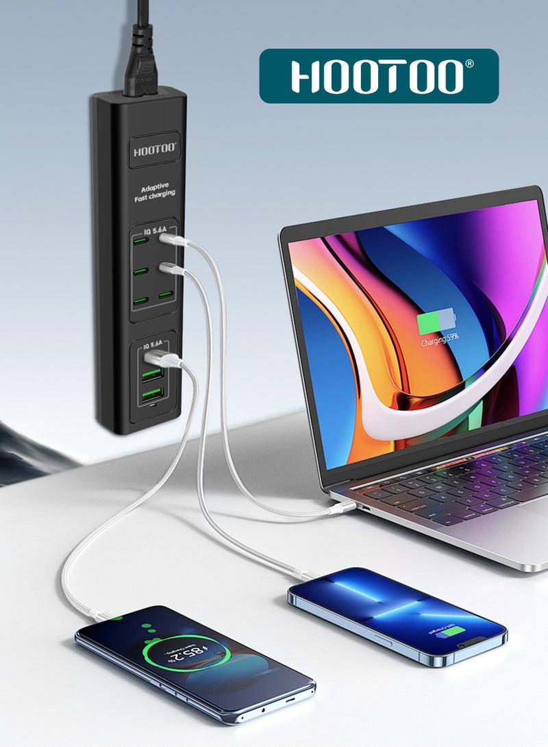 هوتو منصة شحن متعددة الاستخدامات بتسعة منافذ (6 شاحن تايب سي& 3 يو اس بي). فيش جداري قابل لتمديد بسلك بطول 3 متر. محطة شحن بقوة تصل حتى 5.6 أمبير. راس شاحن تايب سي تدعم الشحن السريع PD. فيش شاحن مقاوم للحرارة العالية وجهد التيار. أسود - Image 5