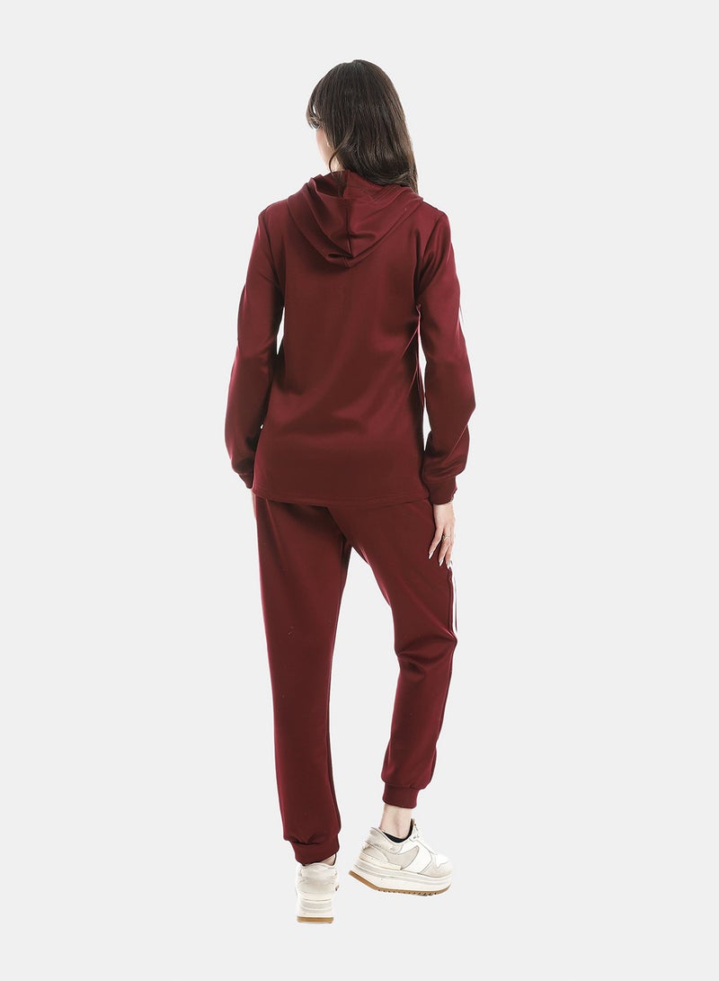 Andora Dark Red Long Sleeves Hooded Zipped Tracksuit_Red - Image 3