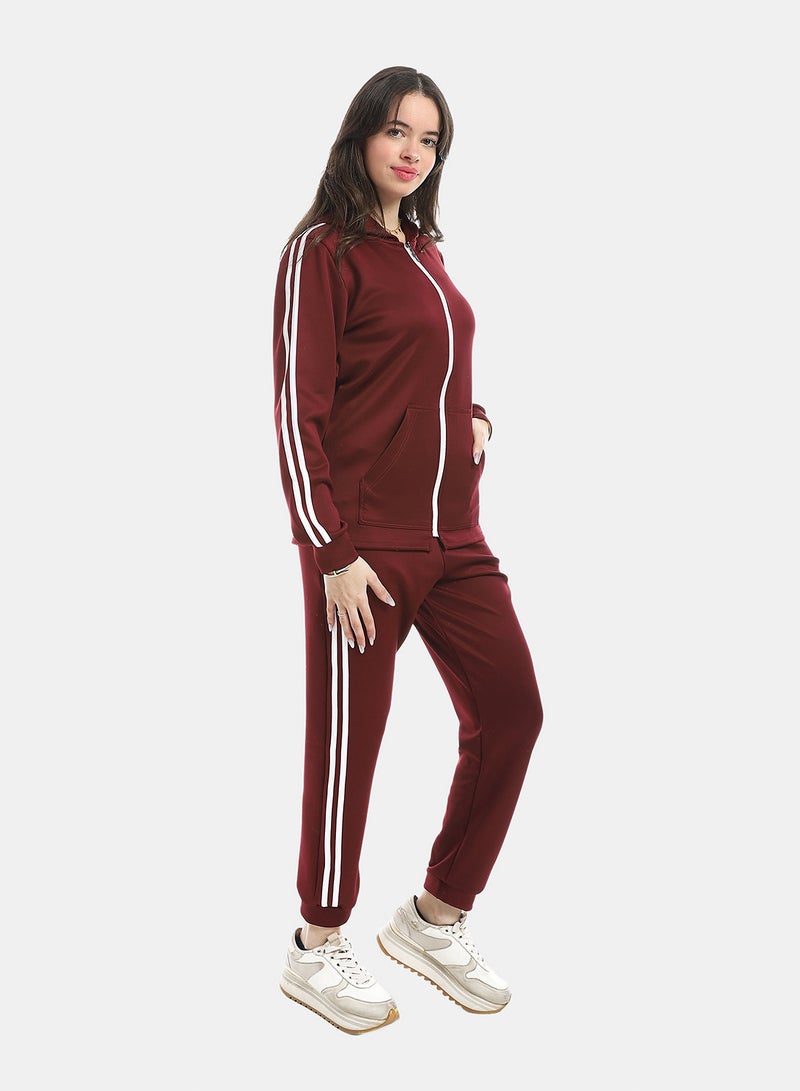 Andora Dark Red Long Sleeves Hooded Zipped Tracksuit_Red - Image 2
