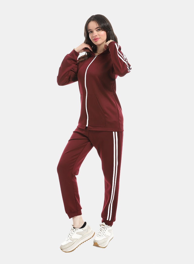 Andora Dark Red Long Sleeves Hooded Zipped Tracksuit_Red - Image 5