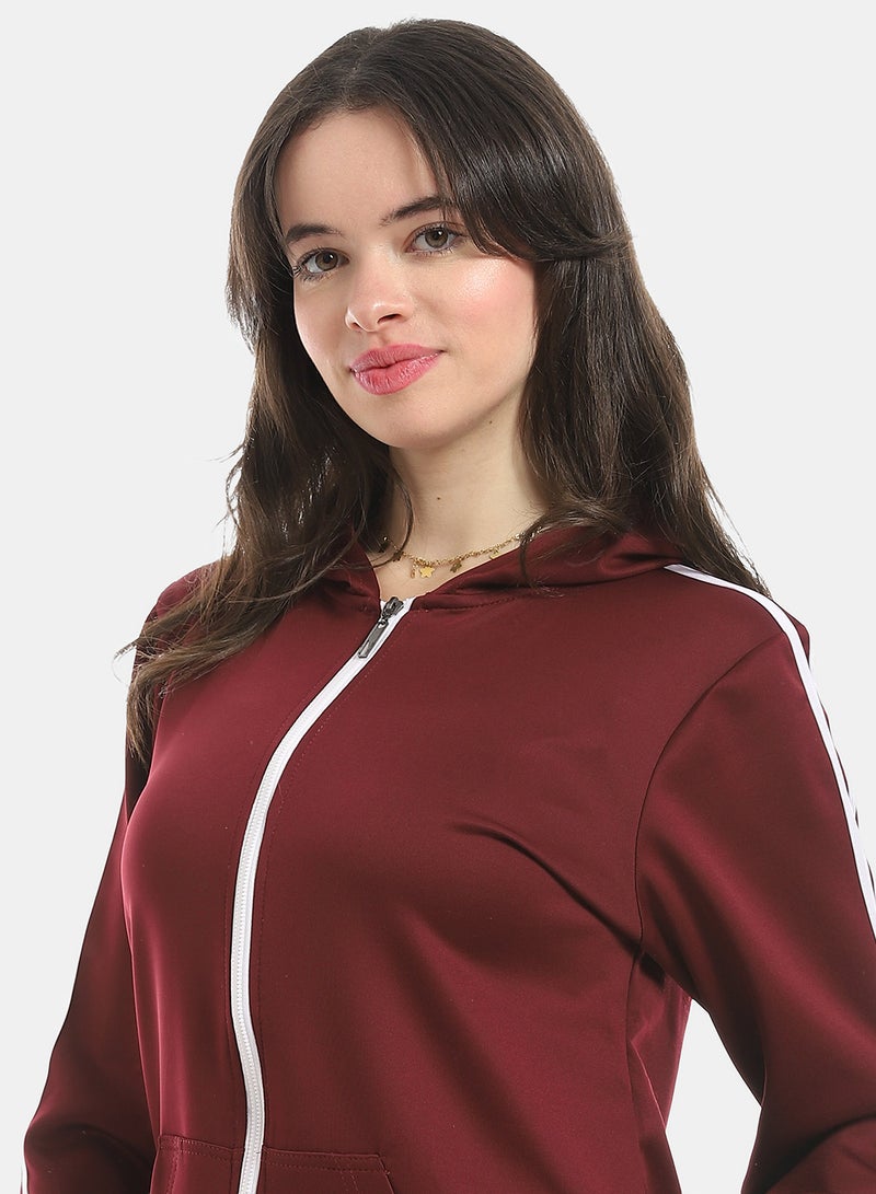 Andora Dark Red Long Sleeves Hooded Zipped Tracksuit_Red - Image 4