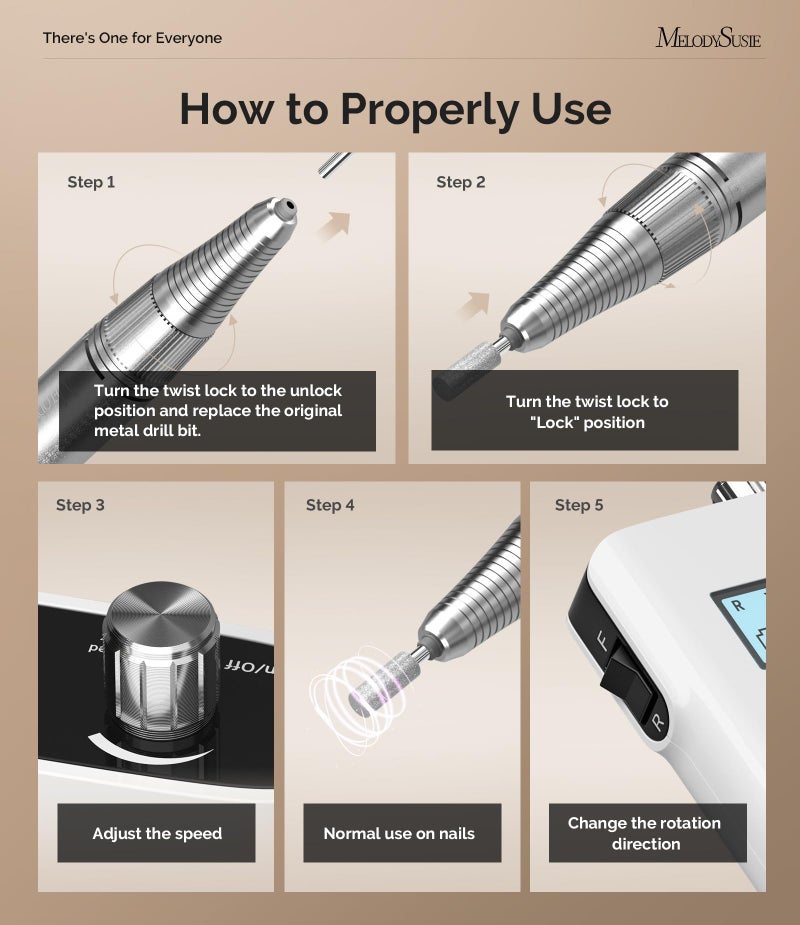 MelodySusie Entry-Level Clip-On Cordless Nail Drill, SC320H 30000RPM Popular Classic E-File with LCD Display for Manicure Shaping & Gel Removal, Perfect for Training, Nail Art Practice & Home Use - Image 3