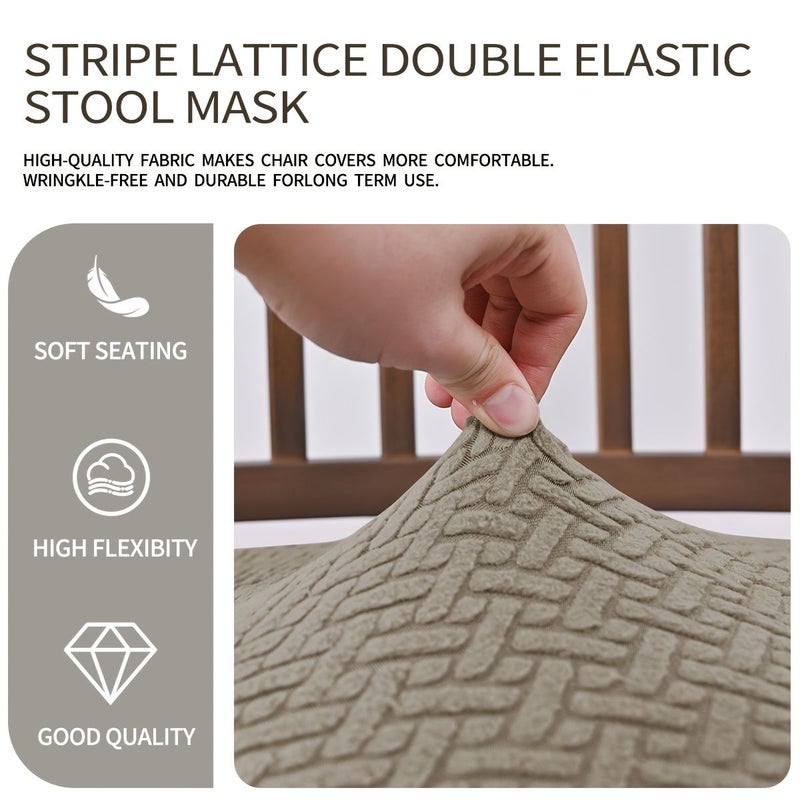 Set Of 4 Anti Slip Seat Covers With Buckle And Tongue Striped Checkered Double Elastic Stretch Jacquard Cushion Covers Washable Chair Covers Beige - Image 3