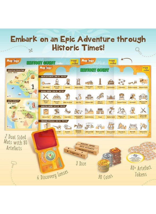 إيماجيميك لعبة Mapology History Quest - India | لعبة لوحة تاريخية | استكشف 8 عصور من تاريخ الهند باستخدام عدسات الاكتشاف ورموز القطع الأثرية والنرد القديم | لعبة تعليمية | هدية عيد ميلاد للبنات والأولاد - Image 1