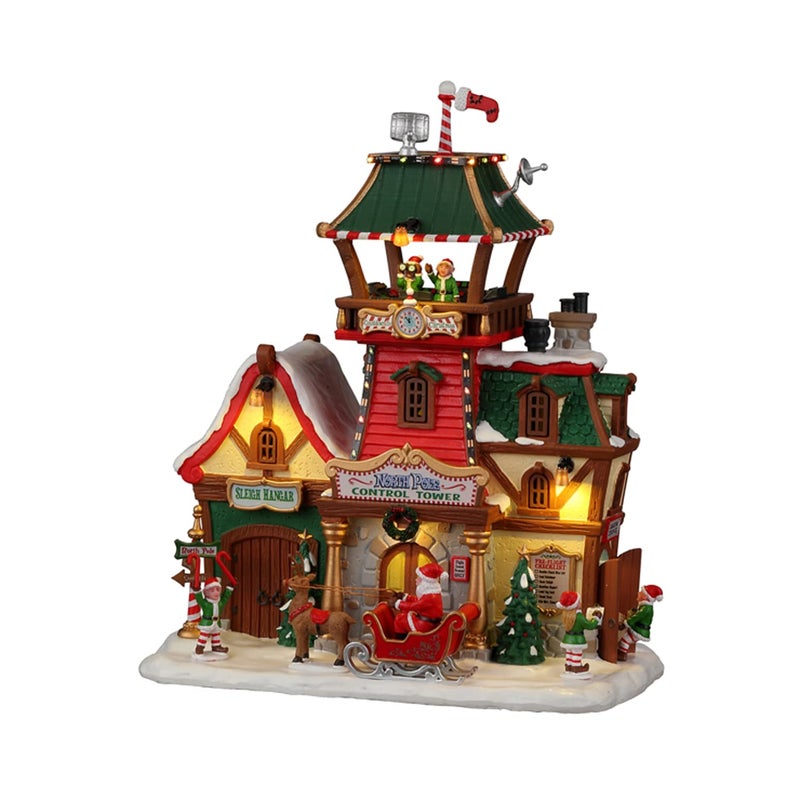 Lemax North Pole Control Tower White and Red Resin Sculpture with Luminations 2022