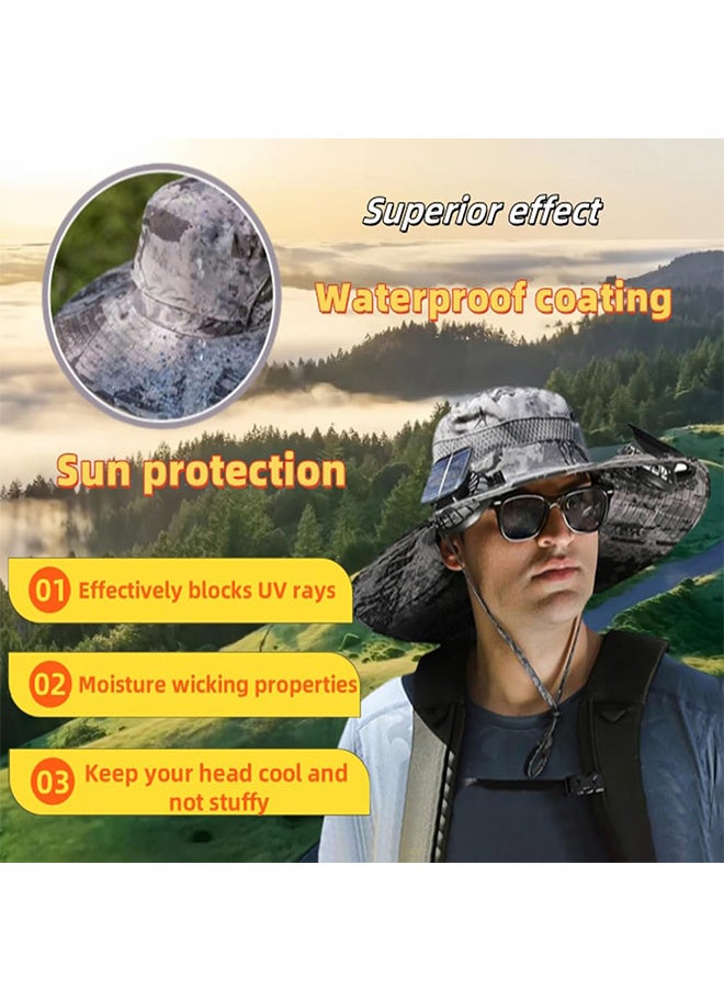 بينكو قبعة خارجية للحماية من الأشعة فوق البنفسجية مزودة بمراوح تعمل بالطاقة الشمسية، قبعة شمس ذات حافة عريضة مع مروحتين تعملان بالطاقة الشمسية للرجال والنساء، قبعة صيد دلو بعامل حماية من الأشعة فوق البنفسجية 50+ مع مروحة مدمجة (كاكي) - Image 4
