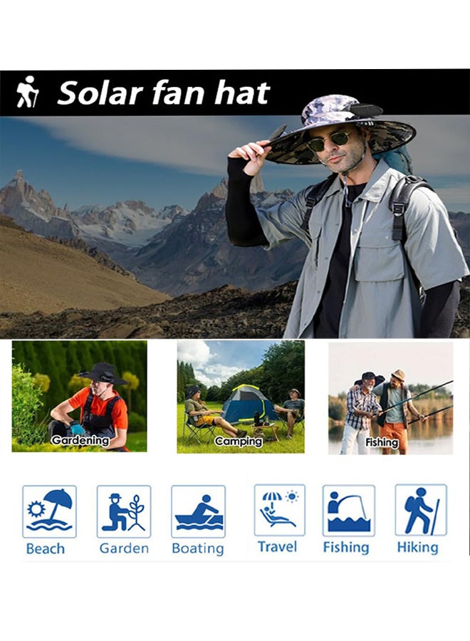 بينكو قبعة خارجية للحماية من الأشعة فوق البنفسجية مزودة بمراوح تعمل بالطاقة الشمسية، قبعة شمس ذات حافة عريضة مع مروحتين تعملان بالطاقة الشمسية للرجال والنساء، قبعة صيد دلو بعامل حماية من الأشعة فوق البنفسجية 50+ مع مروحة مدمجة (كاكي) - Image 3