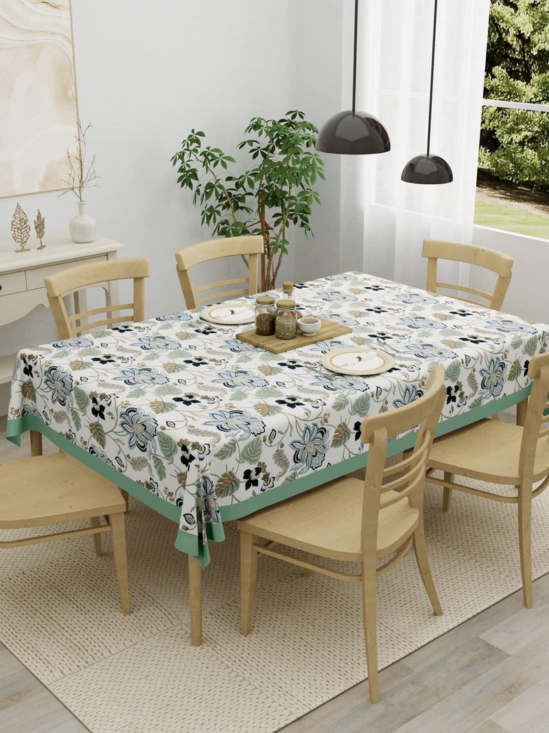 Clasiko 6 Seater 100% Cotton Table Cloth; 60x90 Inches; Material - Cotton; Shape - Rectangle; Pack of 1; Green Beige Leaves - Image 1