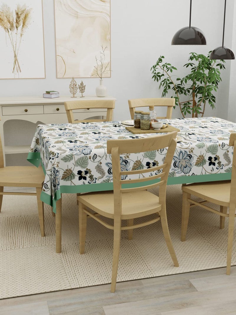 Clasiko 6 Seater 100% Cotton Table Cloth; 60x90 Inches; Material - Cotton; Shape - Rectangle; Pack of 1; Green Beige Leaves - Image 2