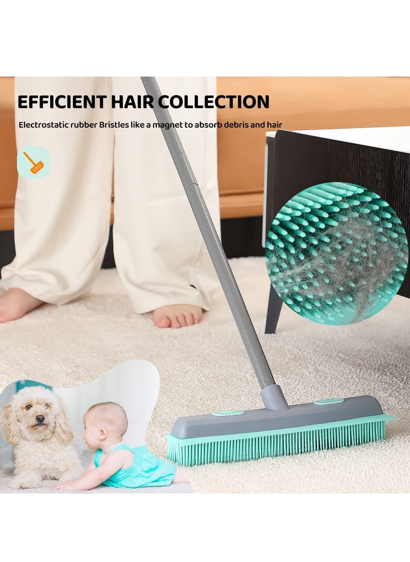 SYOSI - Long Handle Rubber Broom, Rubber Sweeping Brush and Pet Hair Removal Brush Set, Indoor Use for Pet Hair Carpet Floor Sofa Window, Artificial Grass Rake Brush Outdoor for Cleaning - Image 1