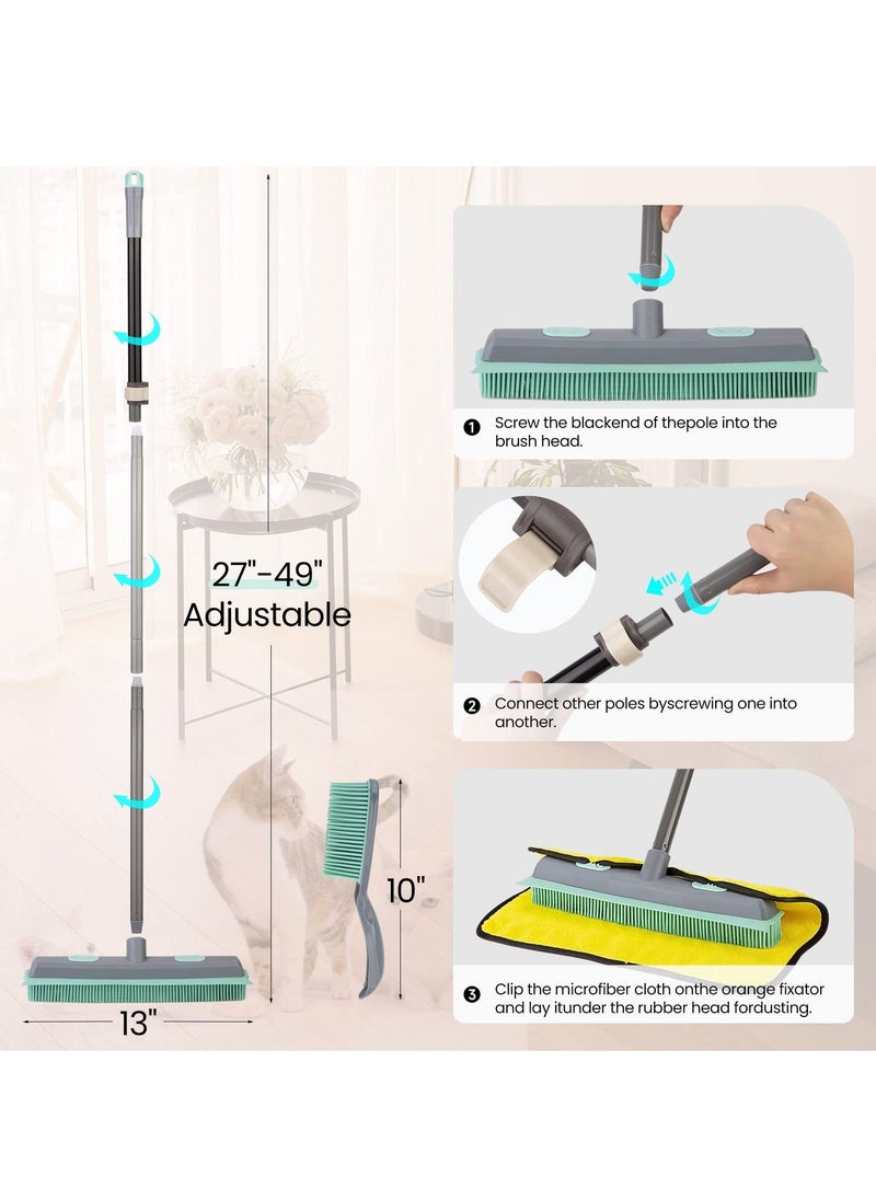 SYOSI - Long Handle Rubber Broom, Rubber Sweeping Brush and Pet Hair Removal Brush Set, Indoor Use for Pet Hair Carpet Floor Sofa Window, Artificial Grass Rake Brush Outdoor for Cleaning - Image 1
