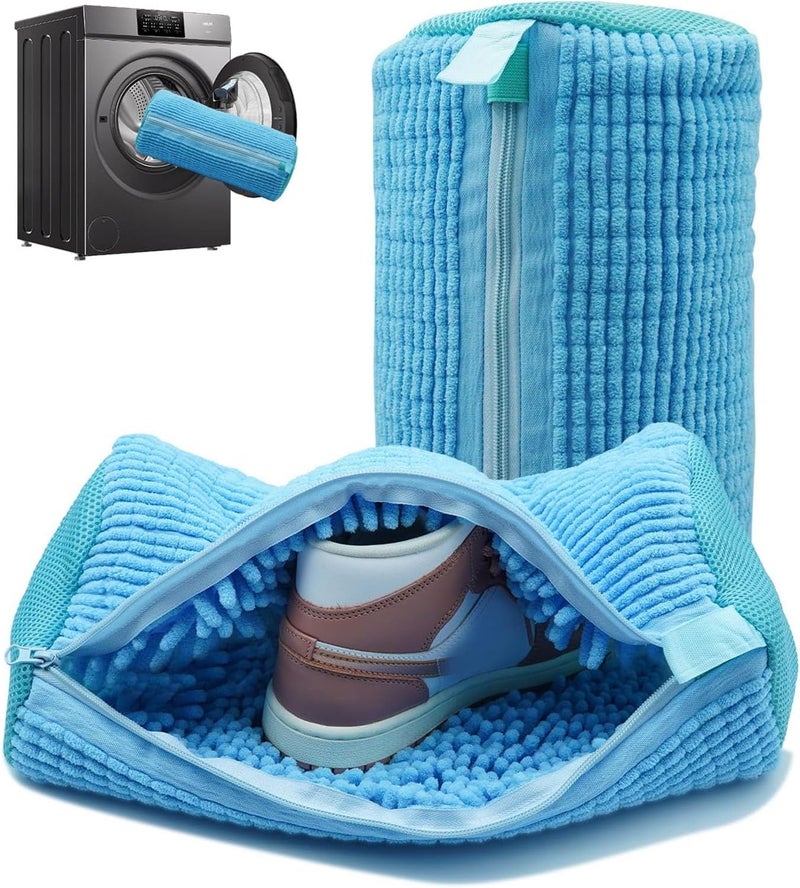 acdiac Shoe Washing Machine Bag Reusable Zippered Laundry Shoe Cleaning Bag For Household Machine Wash Dry Multifunctional (Blue-2pcs) - Image 1