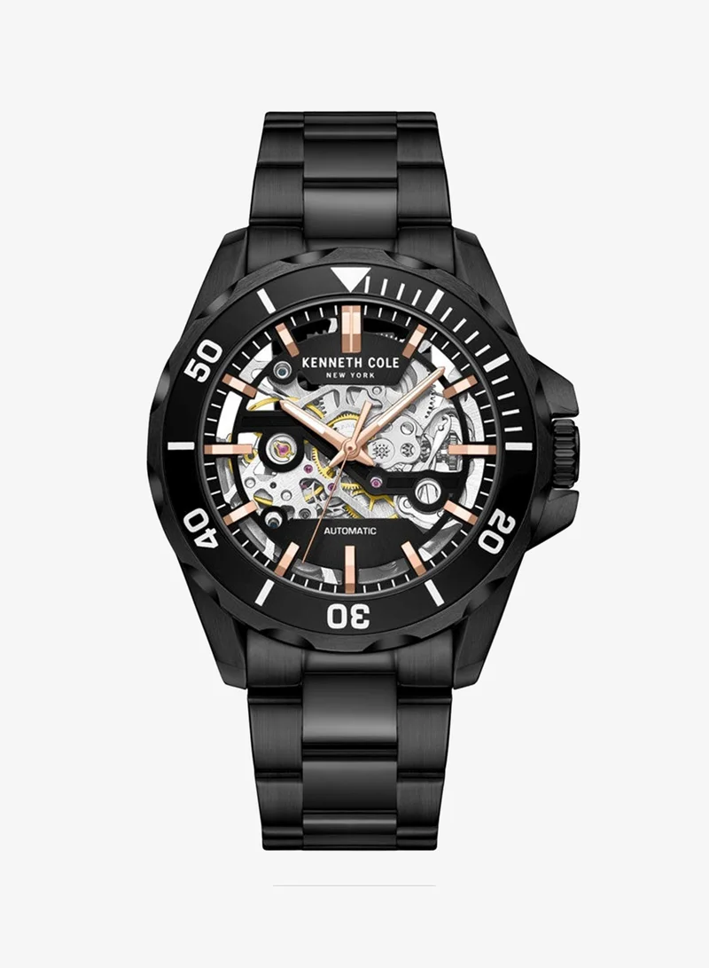 Kenneth Cole New York Black Dial and Black Stainless Steel Bracelet Automatic Watch for Men 43mm