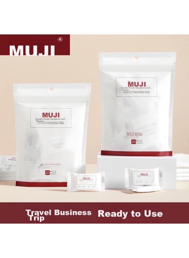 Muji Travel Compressed Towels, 20 Pieces * 2 Bags, Disposable Face Towels, Thickened And Enlarged, Portable For Travel, 30*24cm - Image 1