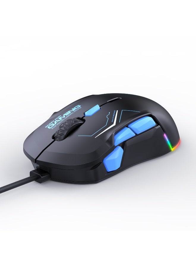 NIBEMINENT Ambidextrous 12800DPI 10-Button RGB Gaming Mouse Black blue silk screen 