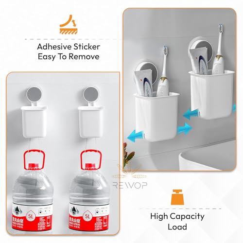 REWOP Toothbrush Holders for Bathroom (Pack of 2), Plastic Wall Mounted Self Adhesive Toothbrush Holder for Bathroom, Toothpaste, Shaver, Razor & Brush Holder (2, Off White, Wall Mount) - Image 4