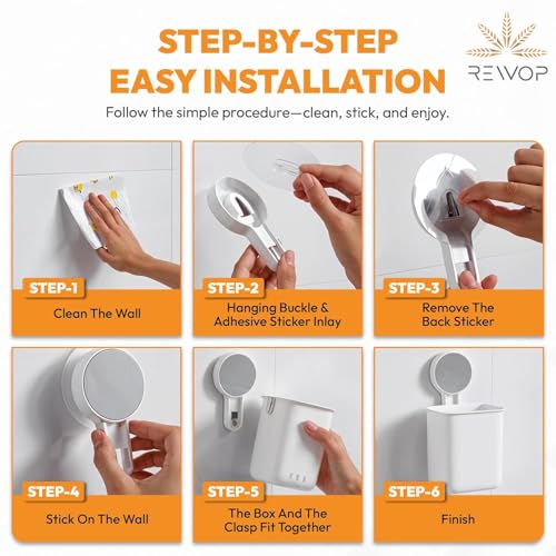 REWOP Toothbrush Holders for Bathroom (Pack of 2), Plastic Wall Mounted Self Adhesive Toothbrush Holder for Bathroom, Toothpaste, Shaver, Razor & Brush Holder (2, Off White, Wall Mount) - Image 5