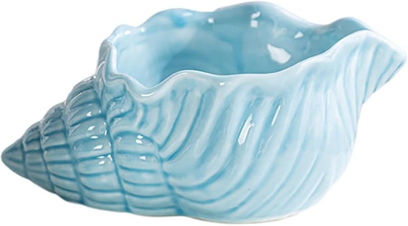 Blue Ceramic Conch Shell Ashtray Large Polished Indoor Decorative Cigarette Holder - Image 1