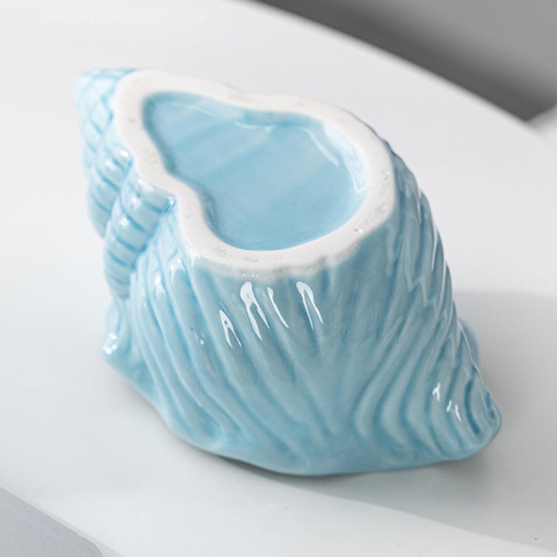 Blue Ceramic Conch Shell Ashtray Large Polished Indoor Decorative Cigarette Holder - Image 4
