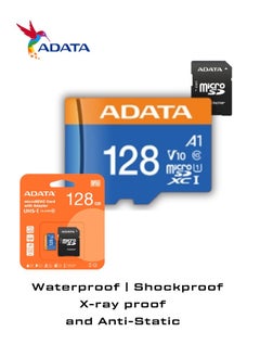 ADATA Premier 128GB Memory Card MicroSDHC/SDXC UHS-I Class 10 V10 A1 with Adapter | Waterproof, Shockproof, X-ray proof, and Anti-static  - Image 1