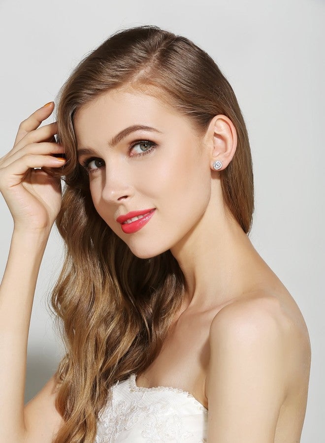 SBLING Platinum Plated Cubic Zirconia Cushion Shape Halo Stud Earrings (1.90 cttw) - Image 5