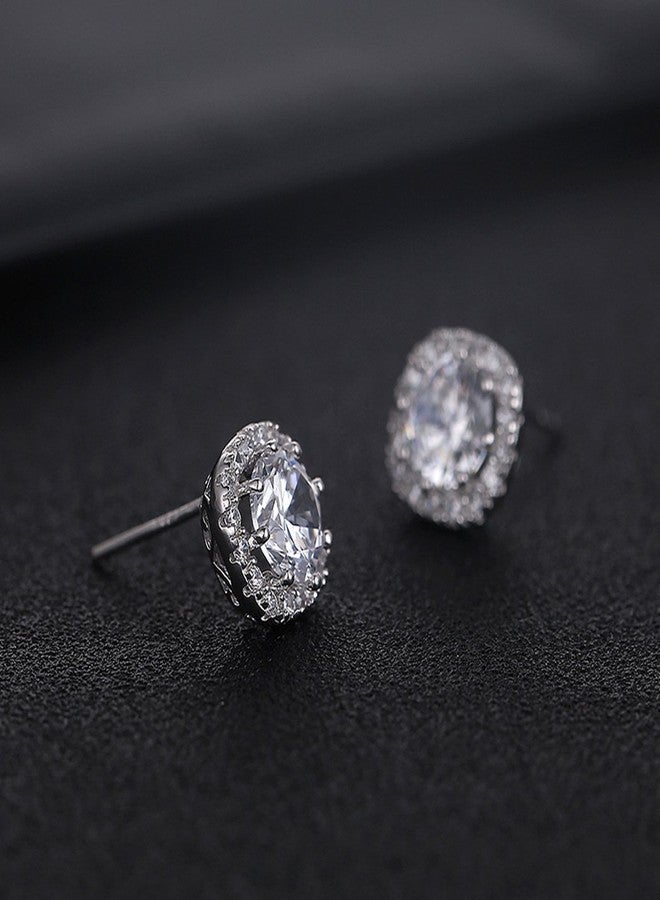 SBLING Platinum Plated Cubic Zirconia Cushion Shape Halo Stud Earrings (1.90 cttw) - Image 4