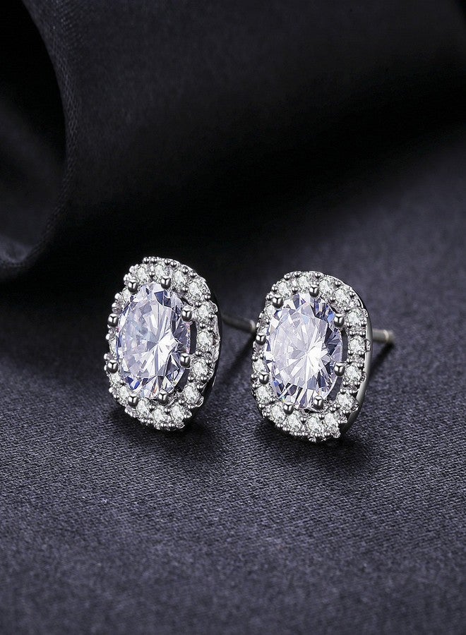 SBLING Platinum Plated Cubic Zirconia Cushion Shape Halo Stud Earrings (1.90 cttw) - Image 3