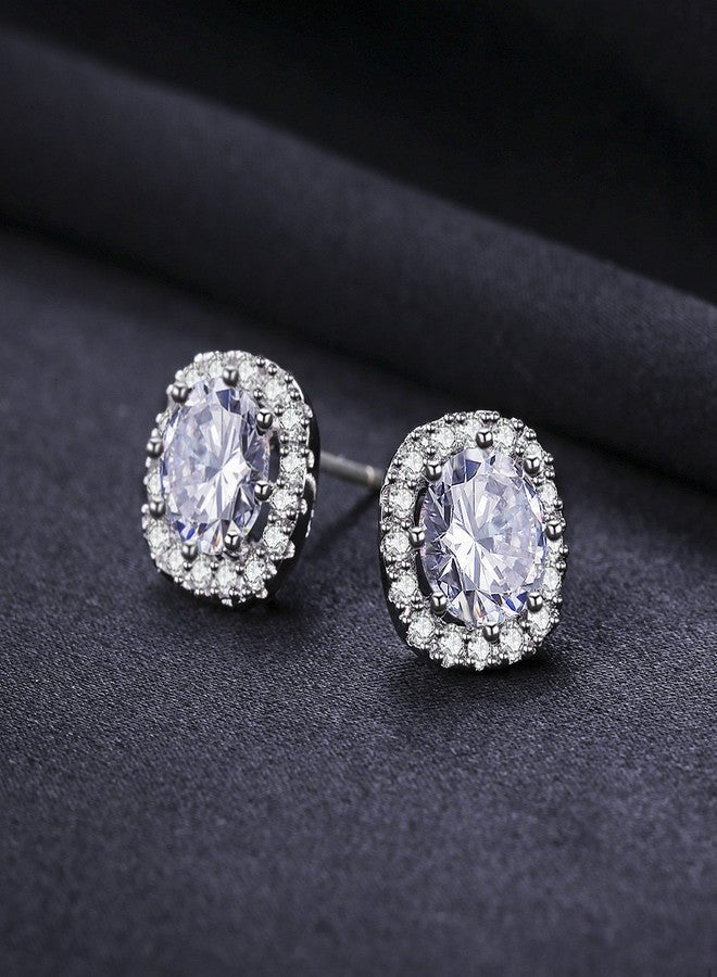 SBLING Platinum Plated Cubic Zirconia Cushion Shape Halo Stud Earrings (1.90 cttw) - Image 2