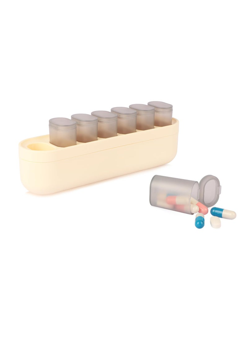 SYOSI 7-Day Weekly Pill Organizer with 7 Small Tubes for a Week - Compact Travel Pill Case for Daily Medication Management, Perfect as a Vitamin or Supplement Organizer, Travel Pill Container (Beige)  - Image 1