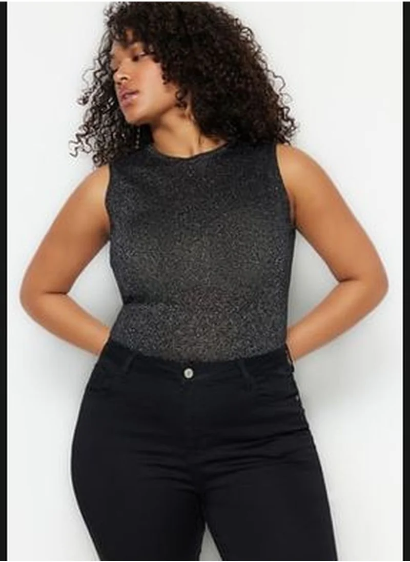 trendyol Black Wrap-around Fine Tricot Blouse with a Shine TBBSS23AF00019