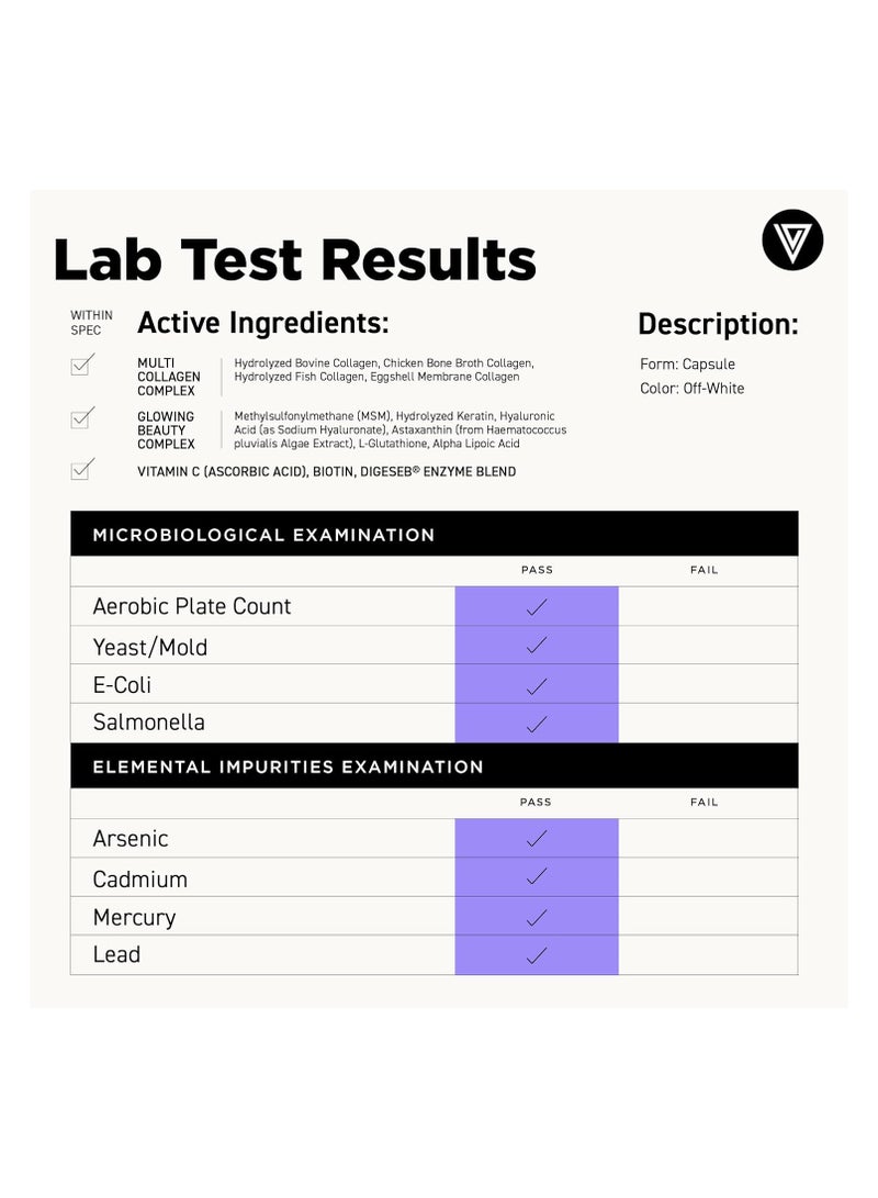 Vital Vitamins Multi Collagen Complex Plus - with Biotin, Hyaluronic Acid, Vitamin C - Type I, II, III, V, X - for Women & Men - Hair, Skin, Nails Beauty Complex - 150 Capsules - Image 3