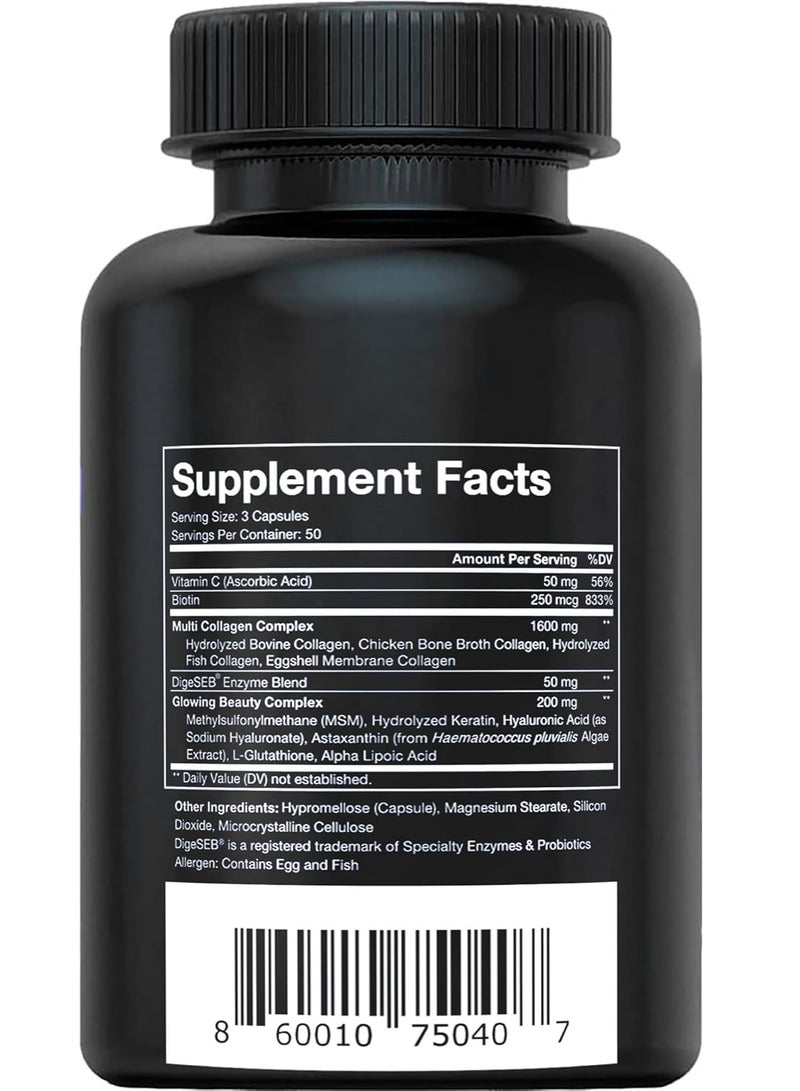 Vital Vitamins Multi Collagen Complex Plus - with Biotin, Hyaluronic Acid, Vitamin C - Type I, II, III, V, X - for Women & Men - Hair, Skin, Nails Beauty Complex - 150 Capsules - Image 5