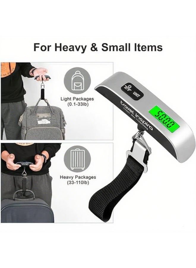 ميزان أمتعة، ميزان أمتعة رقمي محمول للسفر، ميزان وزن الحقائب بطلاء مطاطي، 110 رطل، مع البطارية - Image 3