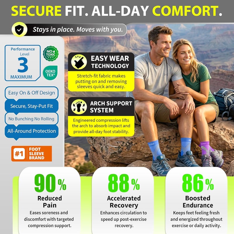 BLITZU Compression Socks for Plantar Fasciitis, Achilles Tendonitis, Arthritis Relief, Ankle Brace Compression Sleeve with Foot Arch Support, Ankle Wrap for Women, Men, Swelling & Heel Pain Purple L-XL - Image 5