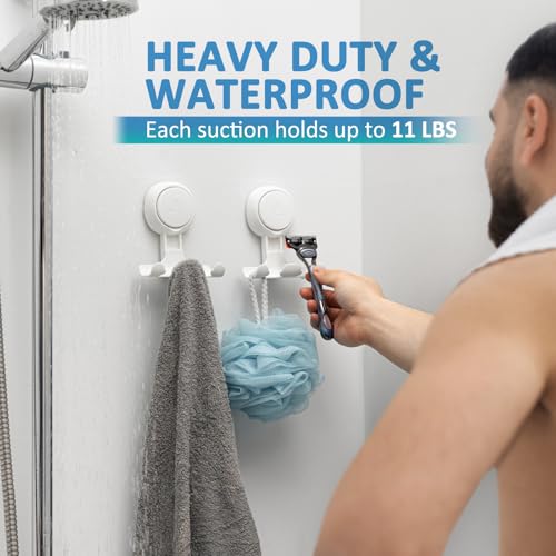 TAILI Suction Cup Razor Holder in Shower 2 Pack, Towel, Loofah, Shaver Holder for Bathroom Wall, Powerful Suction Cup Shower Hooks, Easy to Install and Reuse, White - Image 3