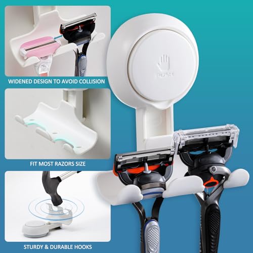 TAILI Suction Cup Razor Holder in Shower 2 Pack, Towel, Loofah, Shaver Holder for Bathroom Wall, Powerful Suction Cup Shower Hooks, Easy to Install and Reuse, White - Image 5
