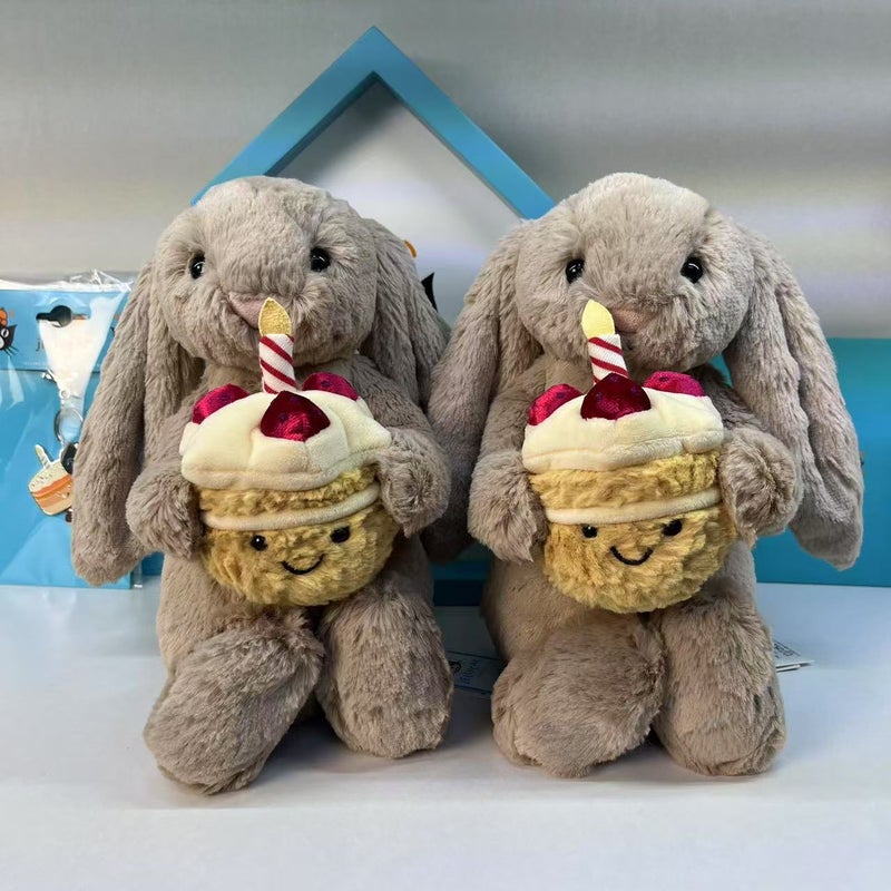 Jelly Cake Rabbit Plush Toy, Stuffed Bunny with Birthday Cake, Gift for Girls - Image 2