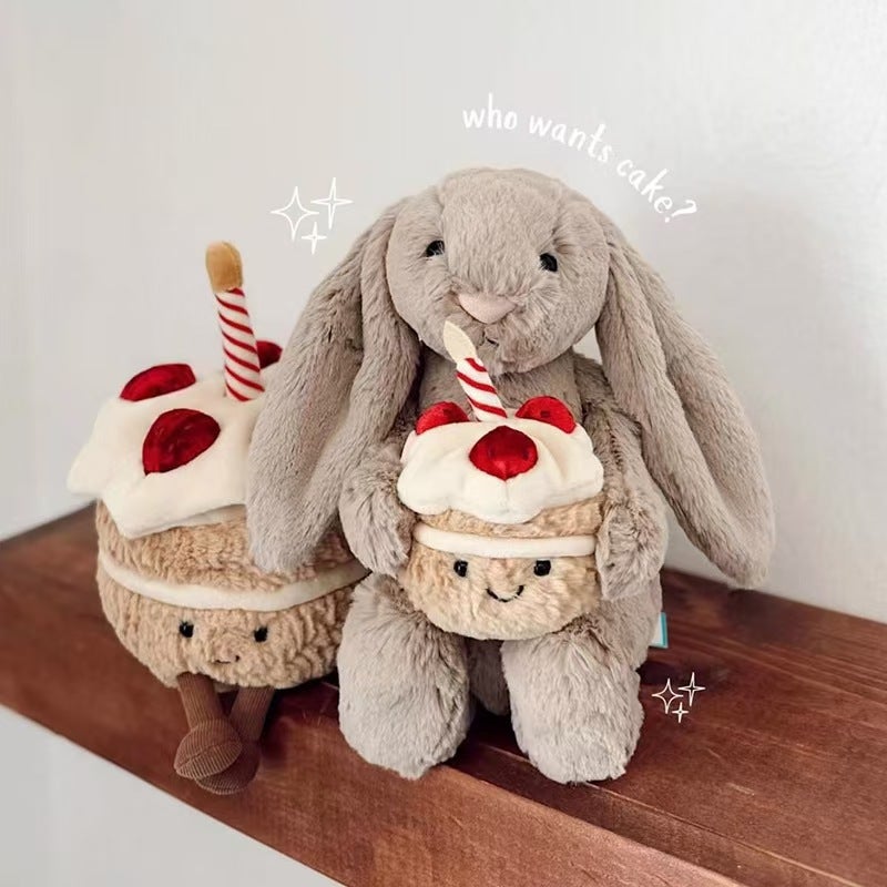 Jelly Cake Rabbit Plush Toy, Stuffed Bunny with Birthday Cake, Gift for Girls - Image 1