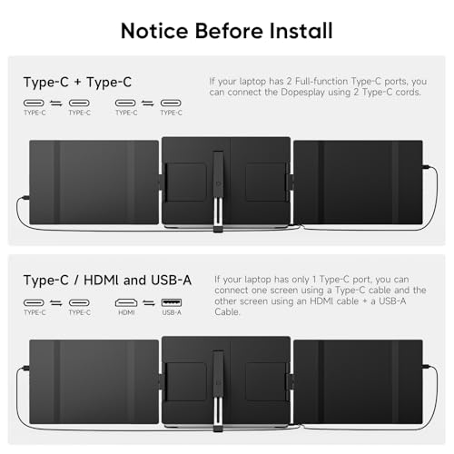 Dopesplay Laptop Screen Extender, 14" Triple Portable Monitor for Laptop, FHD 1200P IPS Screen Extender Monitors for 14"-17.3" Carry a USB flash drive，Plug & Play Compatible with Windows, Mac, Android - Image 2
